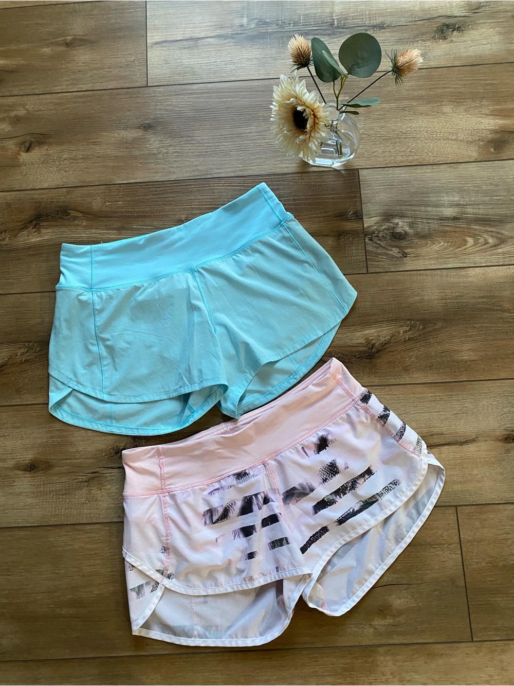 lululemon athletica Women's Athletic Shorts - Light Blue & Light Pink Patterned